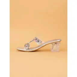 Alberto Torresi Women Silver Gemstone Embellished Clear T-Strap Sandal Heels image 2