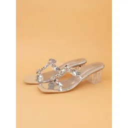 Alberto Torresi Women Silver Gemstone Embellished Clear T-Strap Sandal Heels image 3
