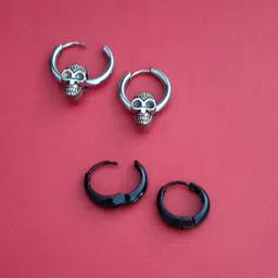 m men style Mens Fashion Punk Skull Rock Skeleton Silver And Black Stainless Steel Earrings For Men And Women image 3