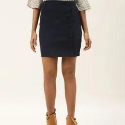 Off Label Women Navy Blue Corduroy Solid Mini Straight Skirt-picture-20