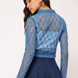 DressBerry Sunkissed-Style Front-Open Tie-Up Neck Sheer Lace Top image 5