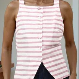 Shein Sleeveless Striped Slit Hem Buttoned Fitted Top-picture-34