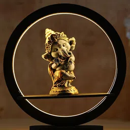 eCraftIndia Grey Lord Ganesha Idol Circular Polyresin Night Table Lamp image 4