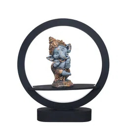 eCraftIndia Grey Lord Ganesha Idol Circular Polyresin Night Table Lamp image 5