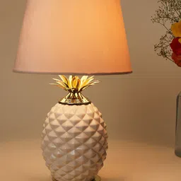 Home Centre Cream Colored Textured Metal with Ceramic Electric Table Lamp image 1