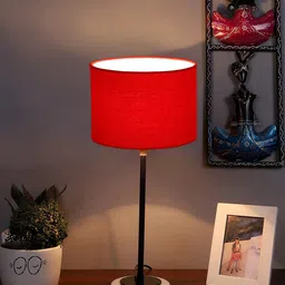 Devansh Red & Black Wooden Table Lamp With Cotton Shade image 5