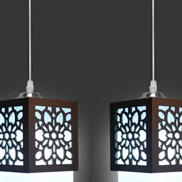 Areezo Brown & White 3Pcs Textured Wooden Square Shaped Ceiling Lamp image 3