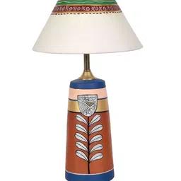 AAKRITI ART CREATIONS Botanical Blooms Orange Printed Terracotta Table Lamps image 2