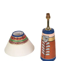 AAKRITI ART CREATIONS Botanical Blooms Orange Printed Terracotta Table Lamps image 5