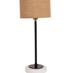 Devansh Beige & Black Textured Wooden Table Lamp With Jute Shade image 4