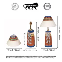 AAKRITI ART CREATIONS Botanical Blooms Orange Printed Terracotta Table Lamps image 4