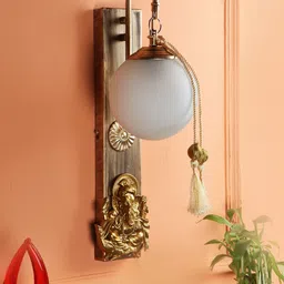 MFD HOME FURNISHING Gold-Tone Doom Glass Ganesh ji Wall Lamp-picture-3