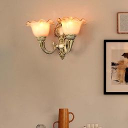 Fos Lighting Rustic Distressed Gold-Toned & White Textured 2 Light Wall Lamp With Glass Shades-picture-33