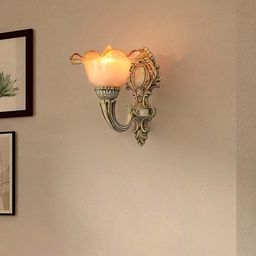 Fos Lighting Rustic Distressed White Textured Aluminium Wall Lamp With Floral Glass Shade Wall Lamp-picture-22