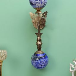 decorativeray Gold-Toned & Blue Printed Abstract Shaped Metal Wall Lamp-picture-16