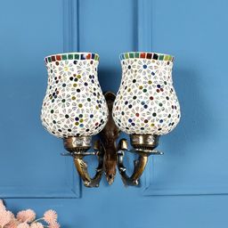 decorativeray White & Green Textured Bell Shaped Glass Wall Lamp-picture-41