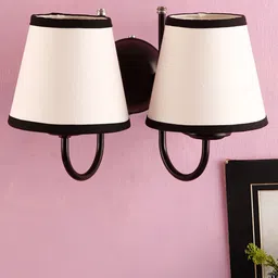 Devansh White & Black Cotton Double  Wall Mounted Lamp With Black Base image 4