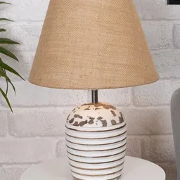Homesake Beige Wooden Ribbed Basket Table Lamp With Jute Shade image 4