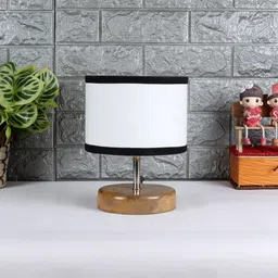 Devansh White & Beige Wooden Table Lamp with Cotton Shade image 4