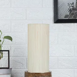 Devansh Off White Cotton Table Lamp with Wood Base image 3
