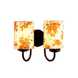 Devansh Off White Cotton Double Wall Mounted Lamp with Black Base image 4