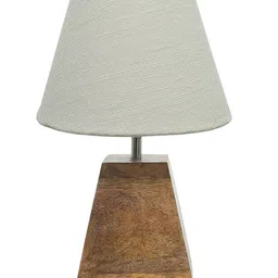 Homesake White & Brown Textured Fabric Shade With Wooden Base Table Lamp image 2