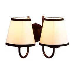 Devansh White & Black Cotton Double  Wall Mounted Lamp With Black Base image 3