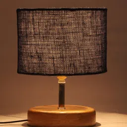 Devansh Beige & Blue Wooden Table Lamp with Jute Shade image 5