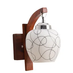 Foziq Brown Printed Wooden Bell Shape Wall Lamp image 2