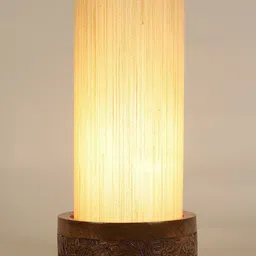 Devansh Off White Cotton Table Lamp with Wood Base image 5