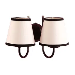 Devansh White & Black Cotton Double  Wall Mounted Lamp With Black Base image 5