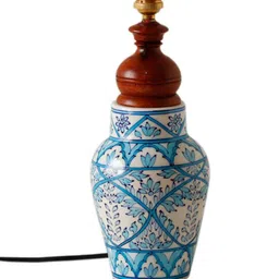Unravel India Blue Pottery Mugal Art Matka Ceramic Decorative Table Lamp with Shade image 4