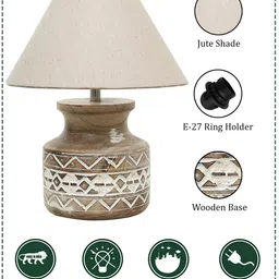 Homesake Beige & Brown Textured Jute Shade With Wooden Base Table Lamp image 3