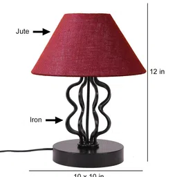 Devansh Maroon Textured Jute Shade Iron Contemporary Table Lamp image 4