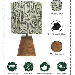 Homesake Yellow & Brown Printed Fabric Shade With Wooden Base Table Lamp image 3