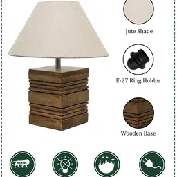 Homesake Brown & Beige Textured Wooden Table Lamp With Jute Lampshade image 4
