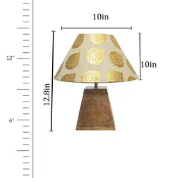 Homesake Beige & Gold-Toned Printed Fabric Shade With Pyramid Shaped Wooden Base Table Lamp image 4