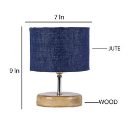 Devansh Beige & Blue Wooden Table Lamp with Jute Shade image 3