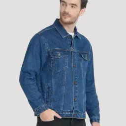 linaria Men Regular Fit Denim Jacket with Flap Pockets image 1