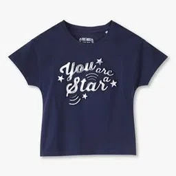Girls Typographic Print Loose Fit Round-Neck T-Shirt-image-38