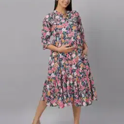 mamma's maternity Women Floral Print Fit & Flare Dress-picture-23