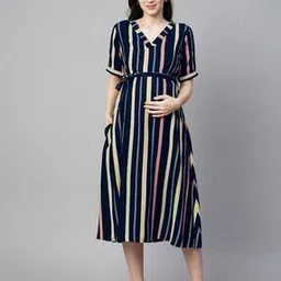 momtobe Striped Print Fit and Flare Midi Dress-picture-31