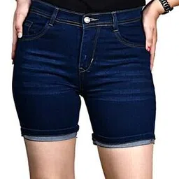 Women Lightly Washed Denim Shorts-image-0