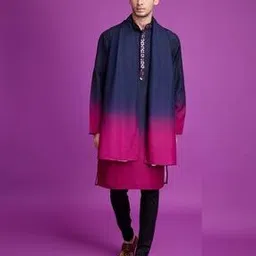 shubhvastra Men Embroidered Regular Fit Long Kurta with Mandarin Collar-picture-42