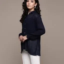 label ritu kumar Relaxed Fit Pleated Spread-Collar Shirt-picture-49