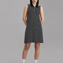 tommy hilfiger Cotton Polo Collar Stripes A-line Dress-picture-14