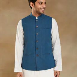 fabindia Men Regular Fit Nehru Jacket with Welt Pockets-picture-20