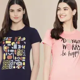 fabflee x ag Women Pack of 2 Typographic Print Regular Fit Round-Neck T-Shirts-picture-41