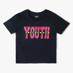 yousta Girls Typographic Print Boxy Fit Crop T-Shirt image 1