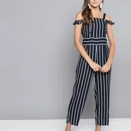 rare Striped Jumpsuit with Cold-Shoulder Sleeves-picture-14